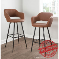 Lumisource B30-MARG BK+BN2 Margarite Contemporary Barstool in Black Metal and Brown Faux Leather - Set of 2